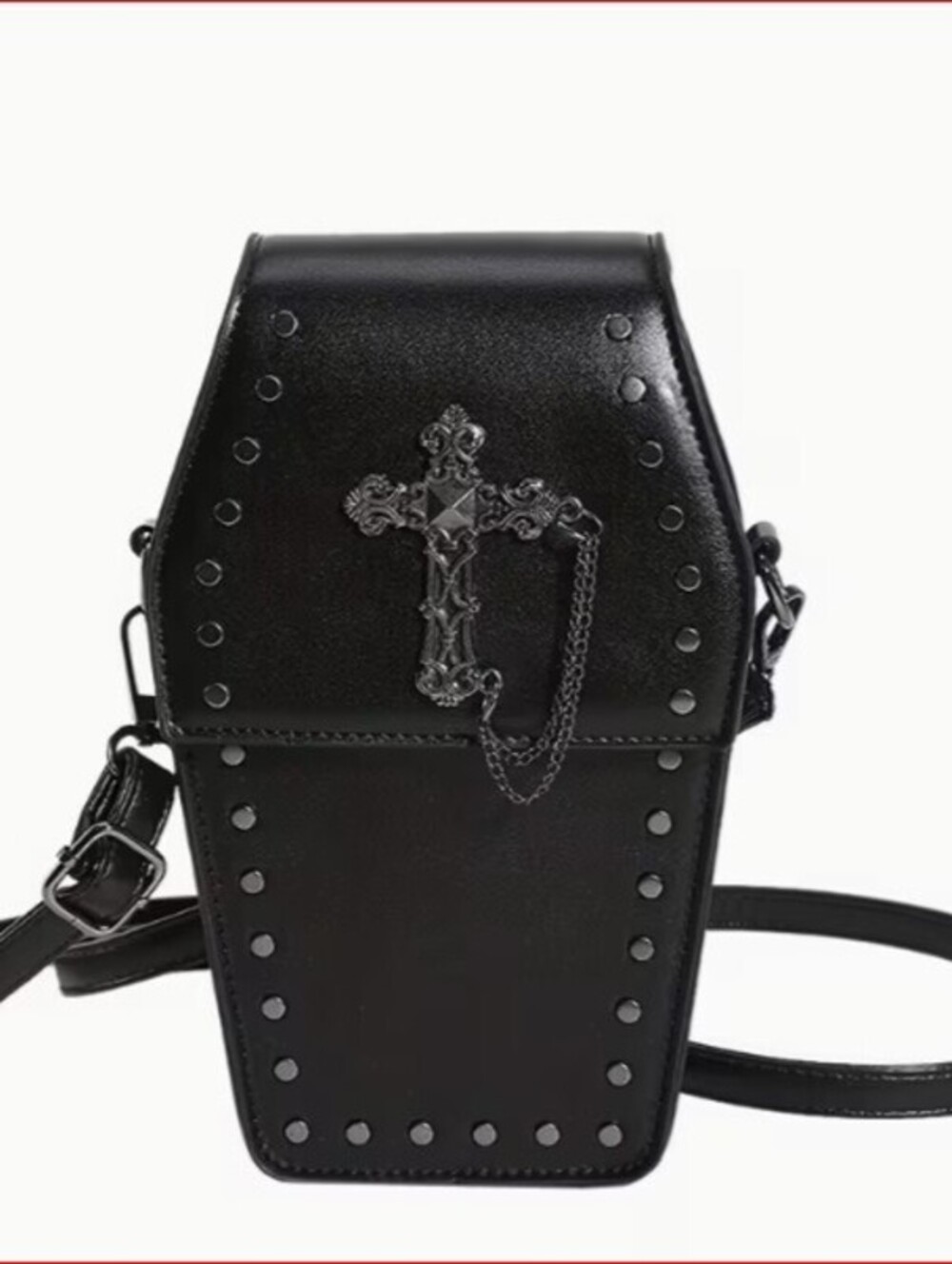 Black Gothic Coffin Cross Studded Shoulder Bag